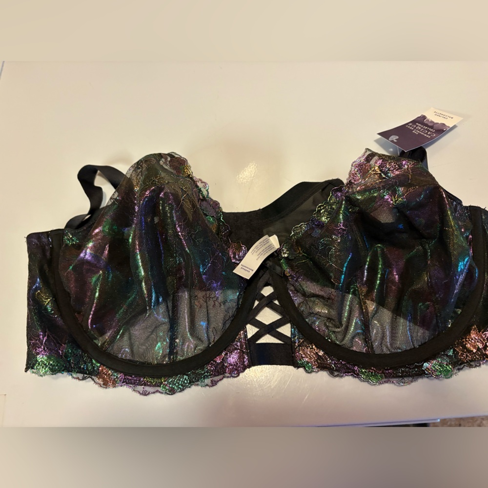 Cacique Iridescent Black and Purple Lace Bra